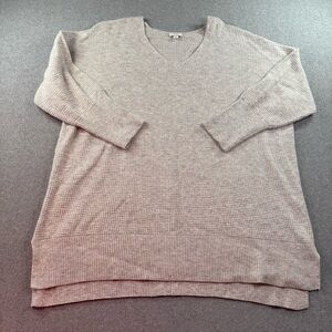 J. Jill purejill Gray Waffle-knit V-Neck Tunic Sweater Size XL‎ Cotton Blend LS